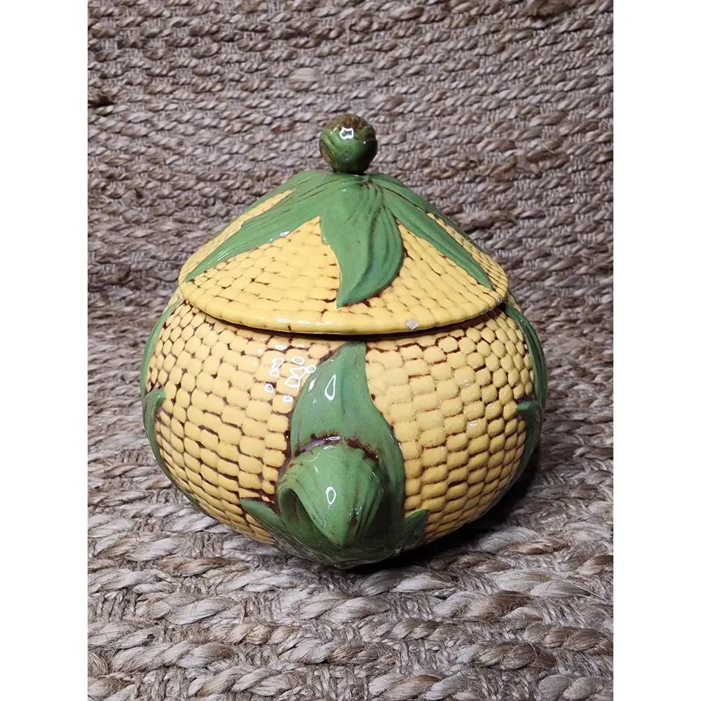 Vintage Handmade Ceramic Corn Casserole Serving Bowl Tureen 10